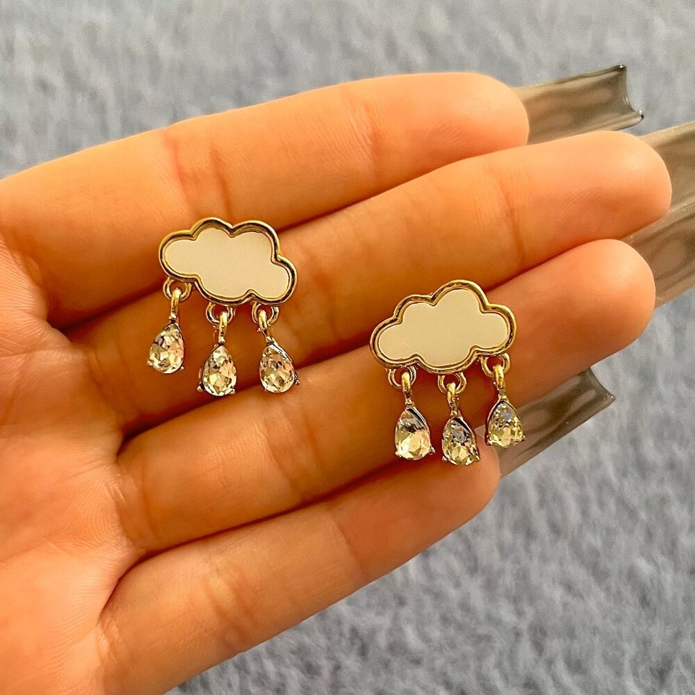 Lluvia Cloud Rain Crystal Drop Enamel Stud Earrings